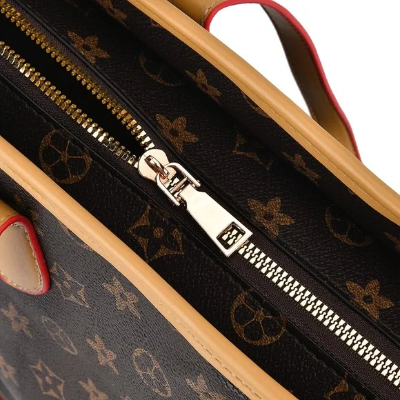 Brown Designer Monogram Shoulder Tote Bag - Picture 9 of 10